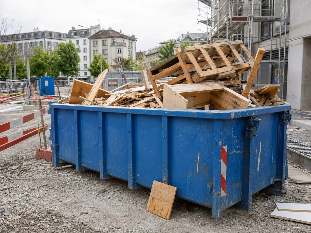 Benne de bois, palettes et planches à Genève